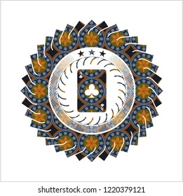 ace of clover icon inside arabesque emblem background. arabic decoration.