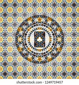 ace of clover icon inside arabesque badge background. arabic decoration.