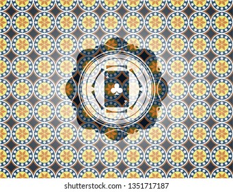 ace of clover icon inside arabesque badge background. arabic decoration.