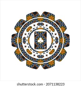 ace of clover icon inside arabesque badge. arabic decoration. 
