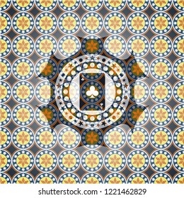 ace of clover icon inside arabic emblem background. Arabesque decoration.