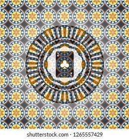 ace of clover icon inside arabic badge background. Arabesque decoration.