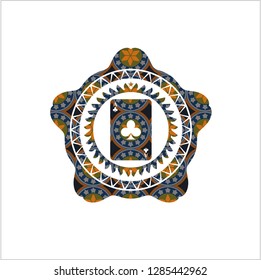 ace of clover icon inside arabic emblem background. Arabesque decoration.