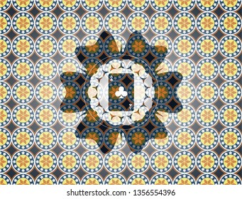 ace of clover icon inside arabic style badge. Arabesque decoration.
