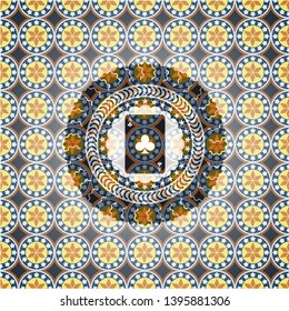 ace of clover icon inside arabic emblem background. Arabesque decoration.