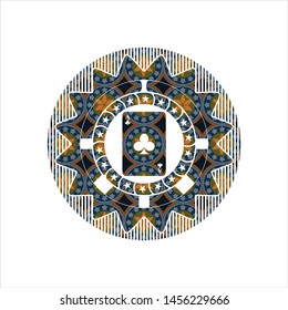 ace of clover icon inside arabic badge. Arabesque decoration.