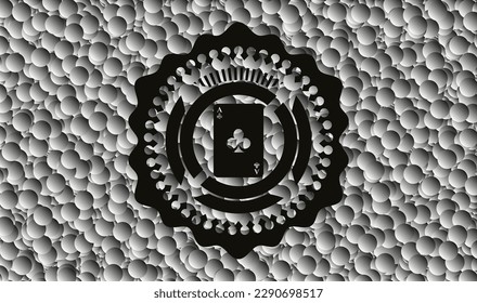 ace of clover icon inside black emblem with grey bubbles background. Vector Illustration. Detailed. 