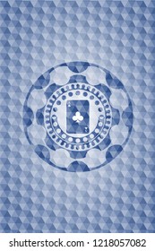 ace of clover icon inside blue emblem with geometric background.