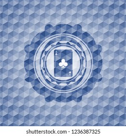 ace of clover icon inside blue badge with geometric pattern background.