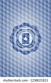 ace of clover icon inside blue emblem with geometric background.
