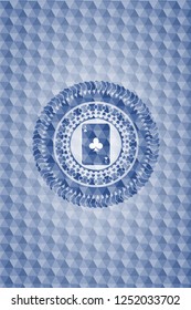 ace of clover icon inside blue polygonal emblem.