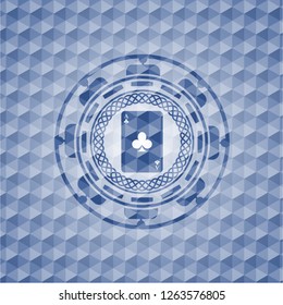 ace of clover icon inside blue badge with geometric pattern background.