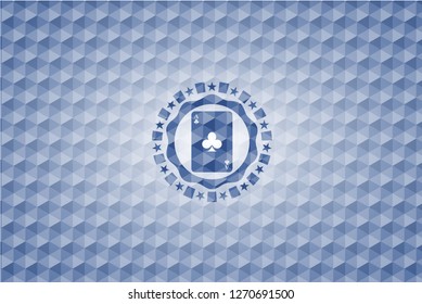 ace of clover icon inside blue badge with geometric pattern.