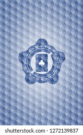 ace of clover icon inside blue polygonal emblem.