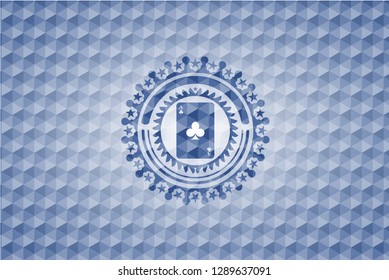 ace of clover icon inside blue badge with geometric background.