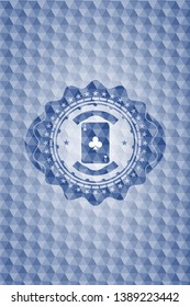 ace of clover icon inside blue badge with geometric pattern background.
