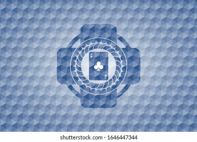 ace of clover icon inside blue badge with geometric pattern background.