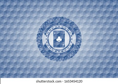 ace of clover icon inside blue hexagon emblem.