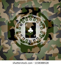 ace of clover icon inside camouflaged emblem
