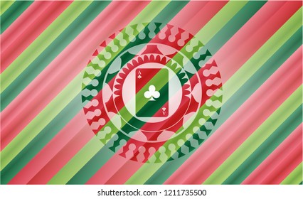 ace of clover icon inside christmas emblem.