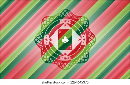 ace of clover icon inside christmas colors badge.