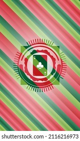 ace of clover icon inside christmas colors badge. 