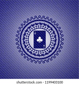 ace of clover icon inside emblem with denim texture