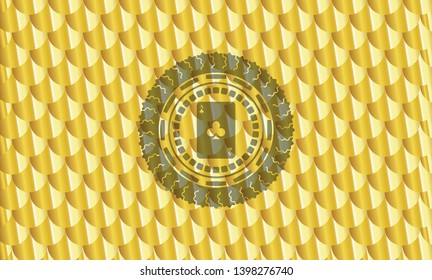 ace of clover icon inside gold emblem. Scales pattern. Vector Illustration. Detailed.