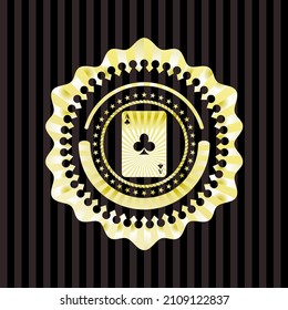 ace of clover icon inside gold shiny badge. 