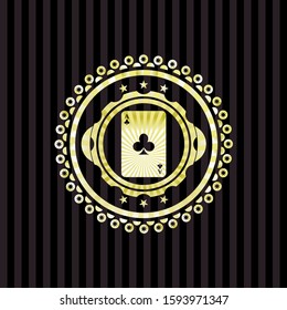 ace of clover icon inside golden emblem or badge