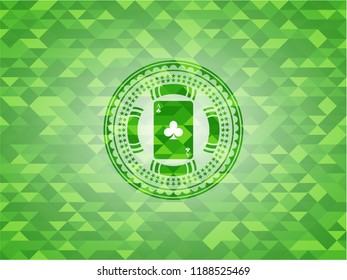 ace of clover icon inside green emblem. Mosaic background