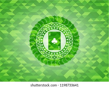 ace of clover icon inside green mosaic emblem