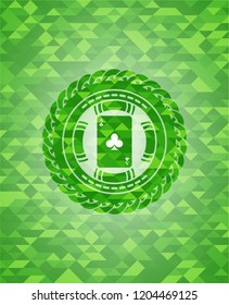 ace of clover icon inside green mosaic emblem