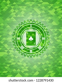 ace of clover icon inside green emblem. Mosaic background