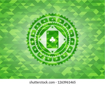 ace of clover icon inside green emblem with mosaic ecological style background