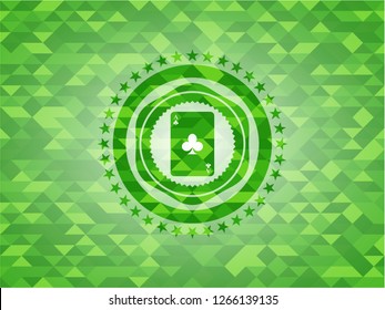 ace of clover icon inside green emblem. Mosaic background