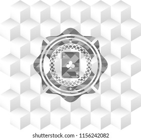 ace of clover icon inside grey icon or emblem with geometric cube white background