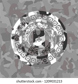 ace of clover icon inside grey camo emblem