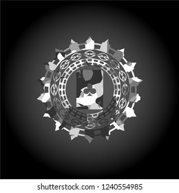 ace of clover icon inside grey camouflaged emblem