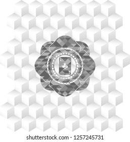 ace of clover icon inside grey emblem with geometric cube white background