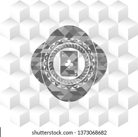 ace of clover icon inside grey emblem. Vintage with geometric cube white background