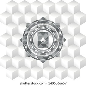 ace of clover icon inside grey emblem. Retro with geometric cube white background