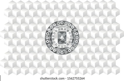 ace of clover icon inside grey icon or emblem with geometric cube white background