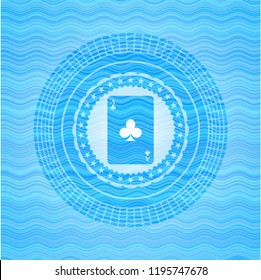 ace of clover icon inside light blue water wave style emblem.