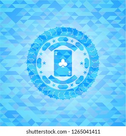 ace of clover icon inside light blue emblem with mosaic background