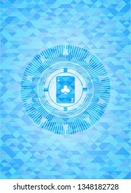 ace of clover icon inside light blue emblem with mosaic background