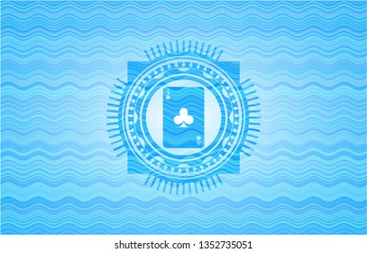 ace of clover icon inside light blue water style badge.