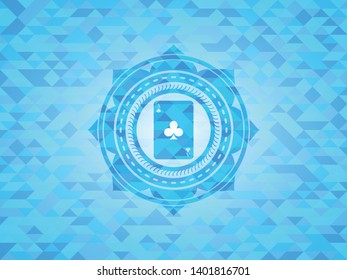 ace of clover icon inside light blue mosaic emblem