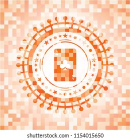ace of clover icon inside orange tile background illustration. Square geometric mosaic seamless pattern with emblem inside.