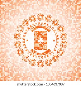 ace of clover icon inside orange mosaic emblem